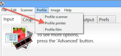 VueScan Screenshot - Profile Printer Menu Item