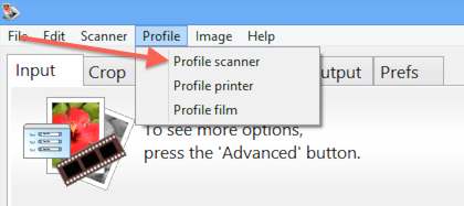 VueScan Screenshot - Profile Scanner Menu Item