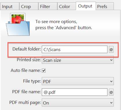 VueScan Screenshot - Default Folder Location
